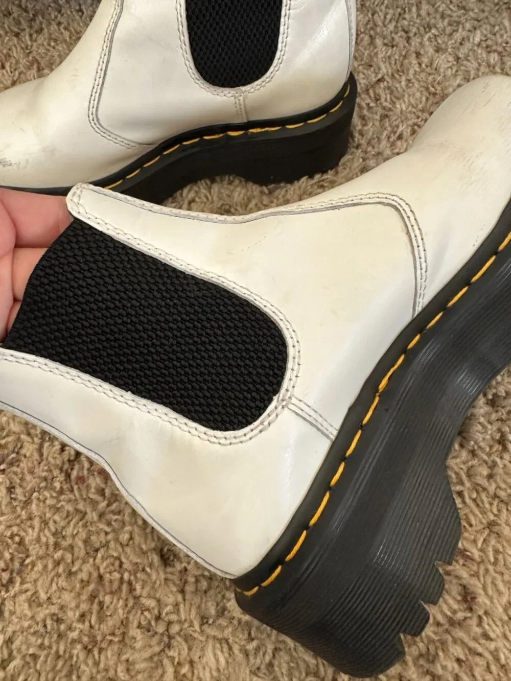 Dr. Martens Womens White Quad Chelsea Platform Boots Black Elastic Gussets 2976 - Picture 5 of 13